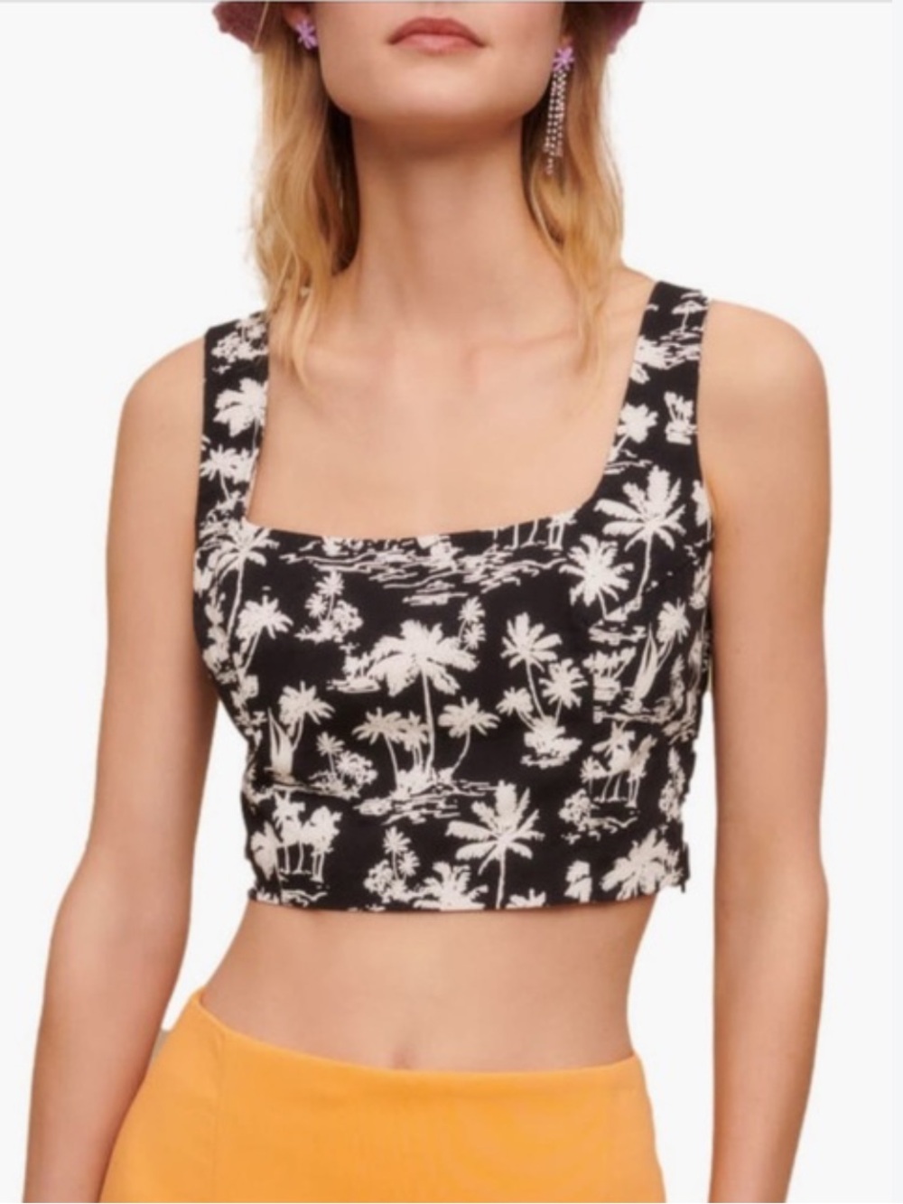 Maje Black & White Palm-Print Cropped Tank | 1